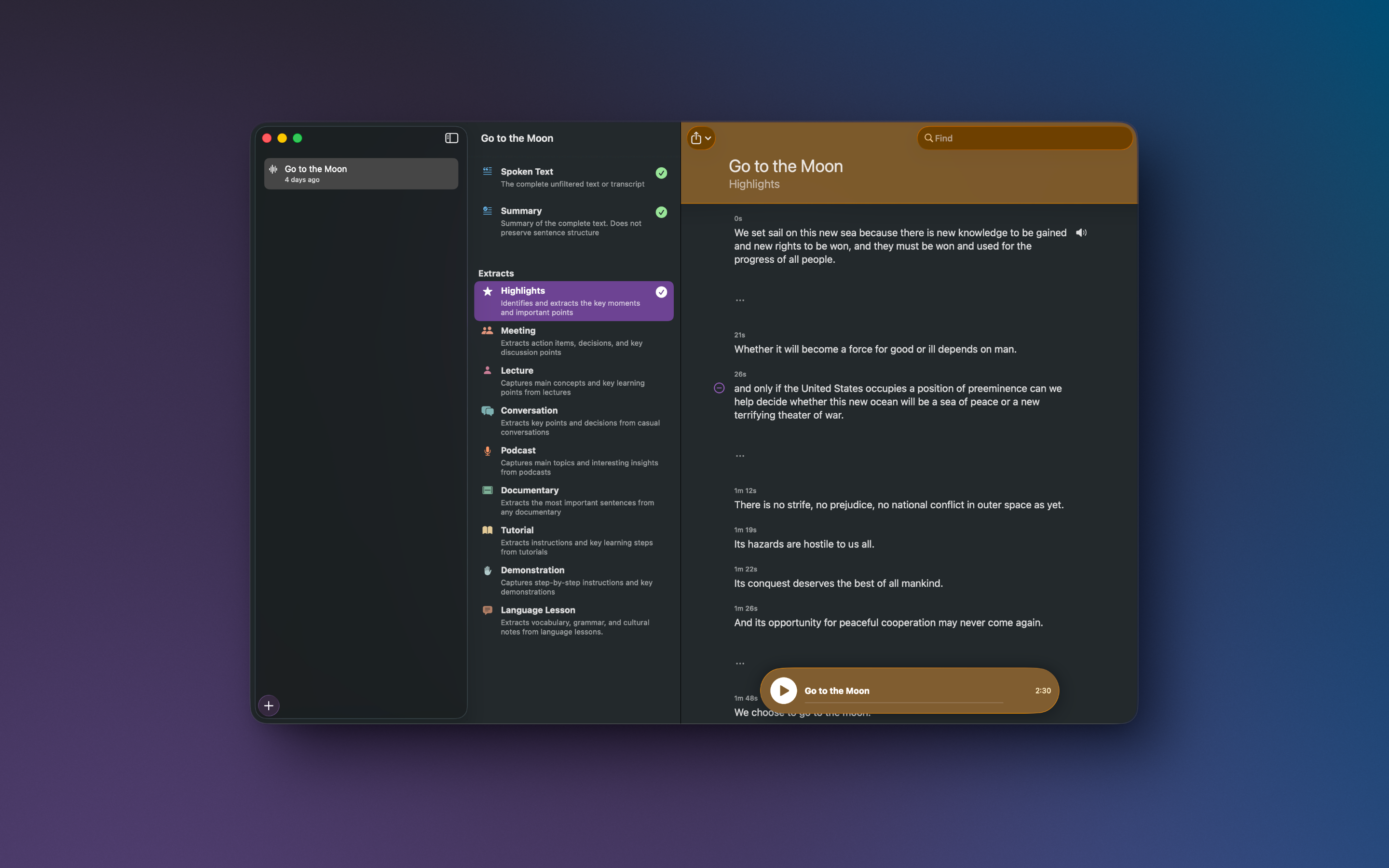 Keytakes main interface showing content library