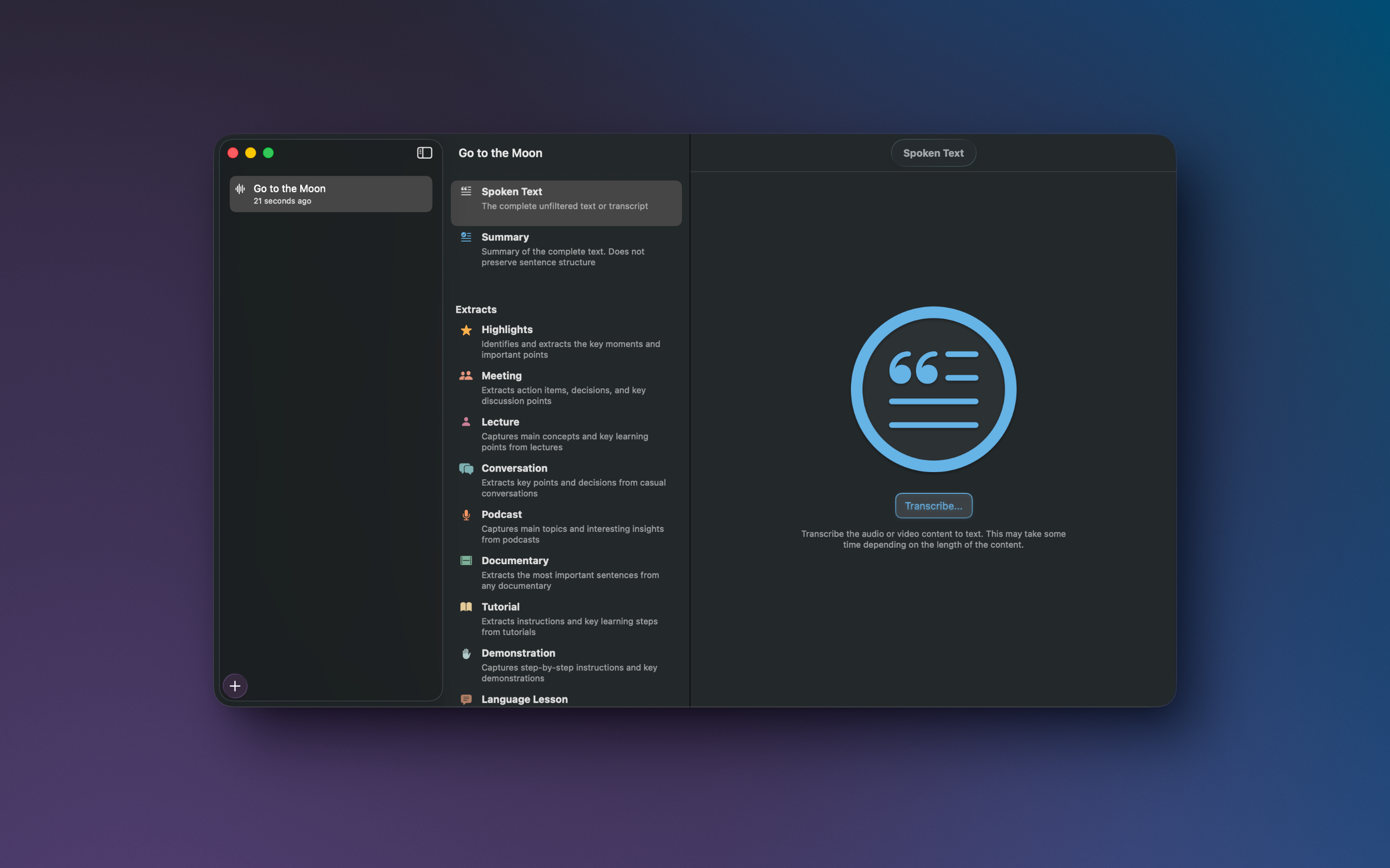 Keytakes summarization interface